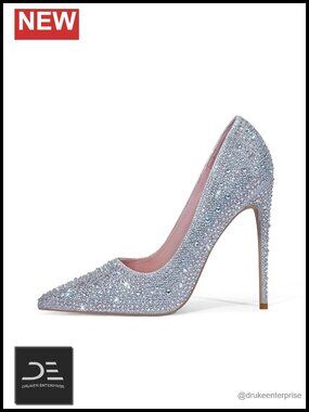 Women's Sparkly Rhinestone High Heel Pumps Stiletto Pointed Toe Wedding Bridal